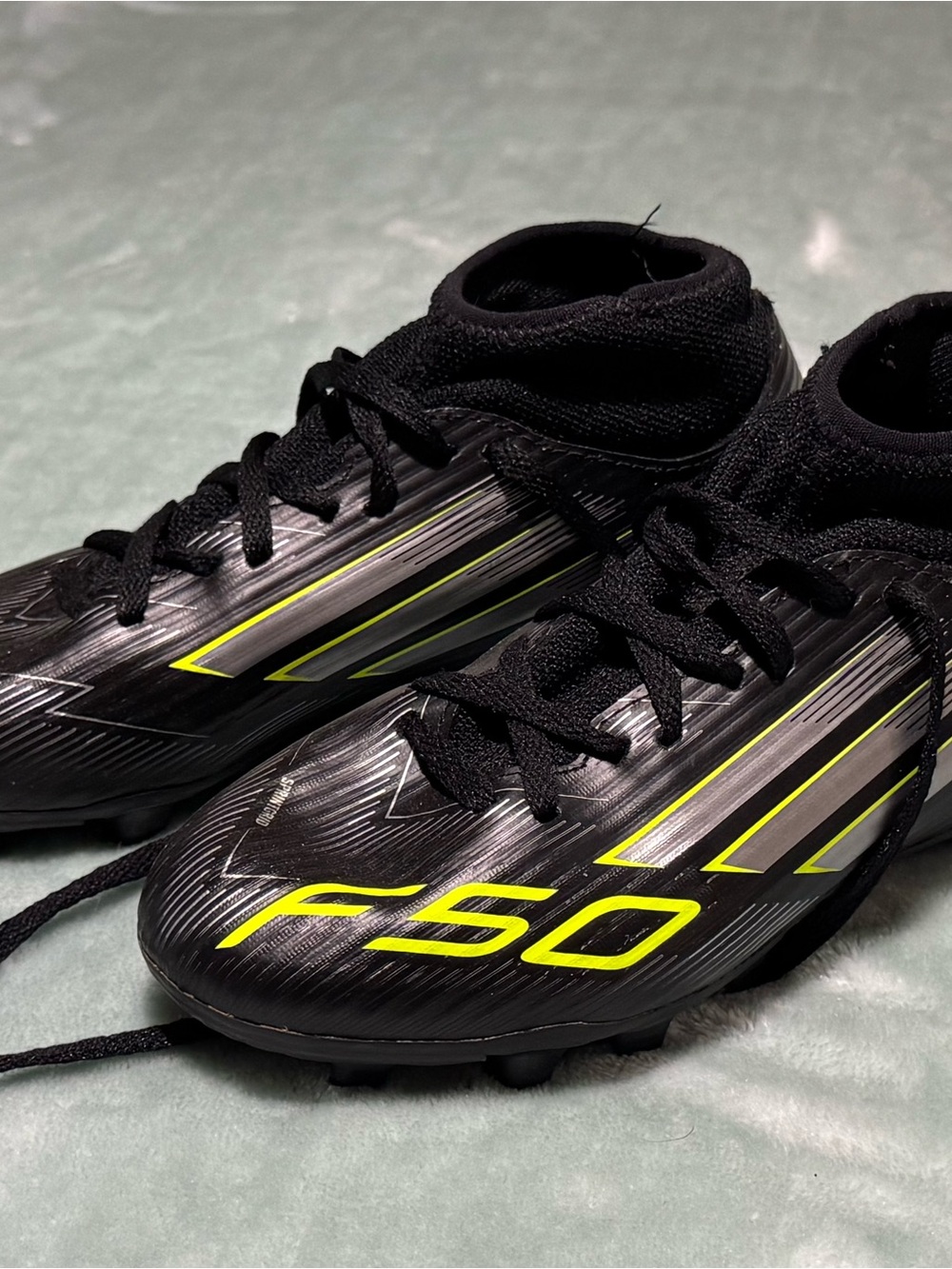 adidas Kids F50 Soccer Cleats — Black with Neon Yellow Accents